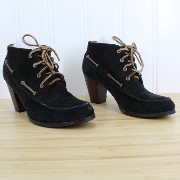 Sebago Ashton 360 Moc Black Suede Lace-up Ankle Heeled Booties Size 11 M - Picture 2 of 9